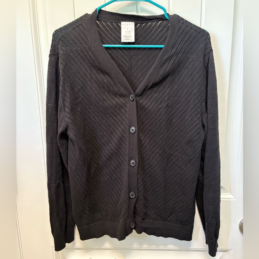 Serra Women's Black V-neck Cardigan Sweater. Size Large.